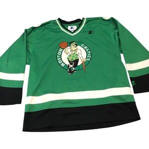 Starter Boston Celtics Jersey Mens L Green V-Neck Long Sleeve Embroidered Logo